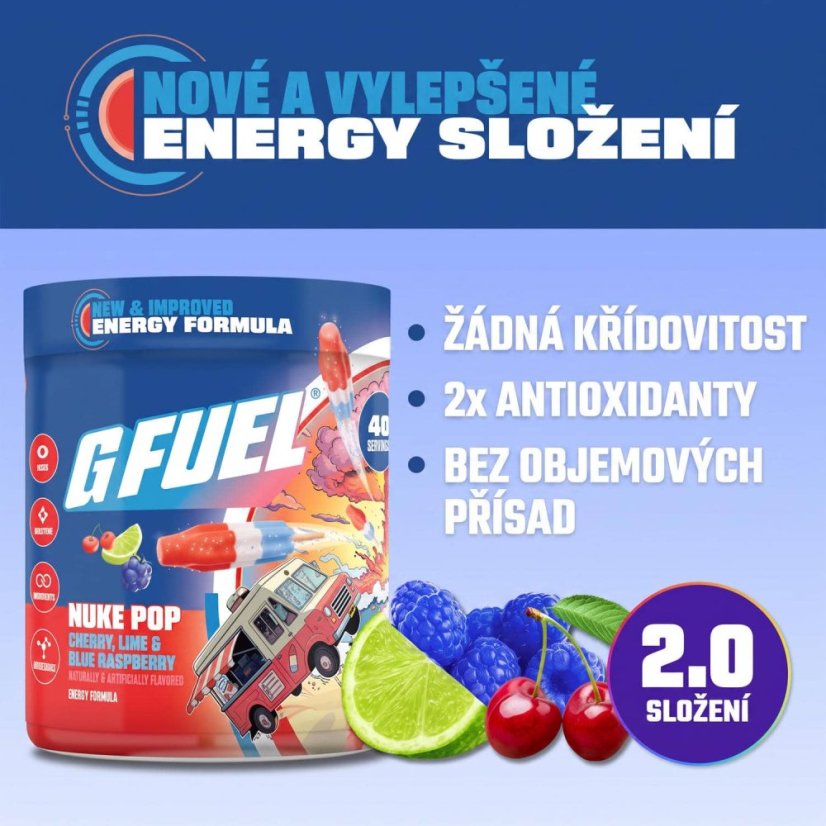 G FUEL Nuke Pop 2.0 (třešeň, modrá malina, limetka)