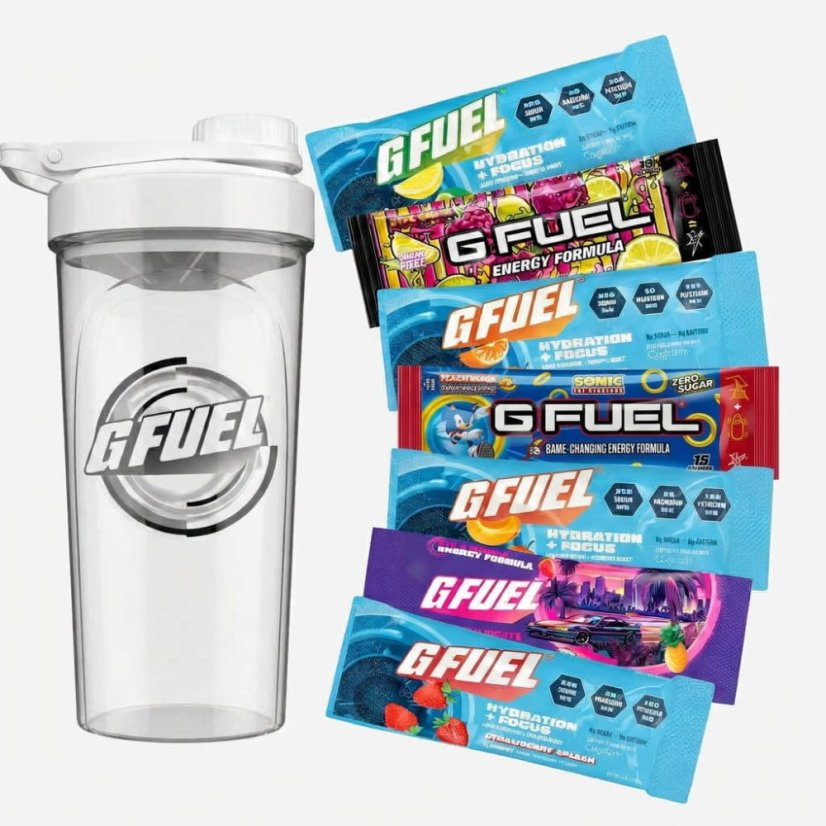 G FUEL Starter Kit - Winter White Shaker + 7 testovacích balení